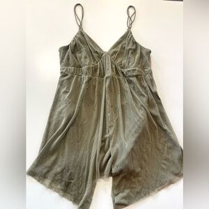 Vintage Express Y2K 90’s Babydoll Flowy Tank‎ Top Cami Blouse Green  SMALL